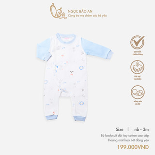 M&B (0-3M) Bộ bodysuit dài tay sơ sinh chất cotton mềm mịn, thoáng mát, co giãn tốt an toàn cho da bé