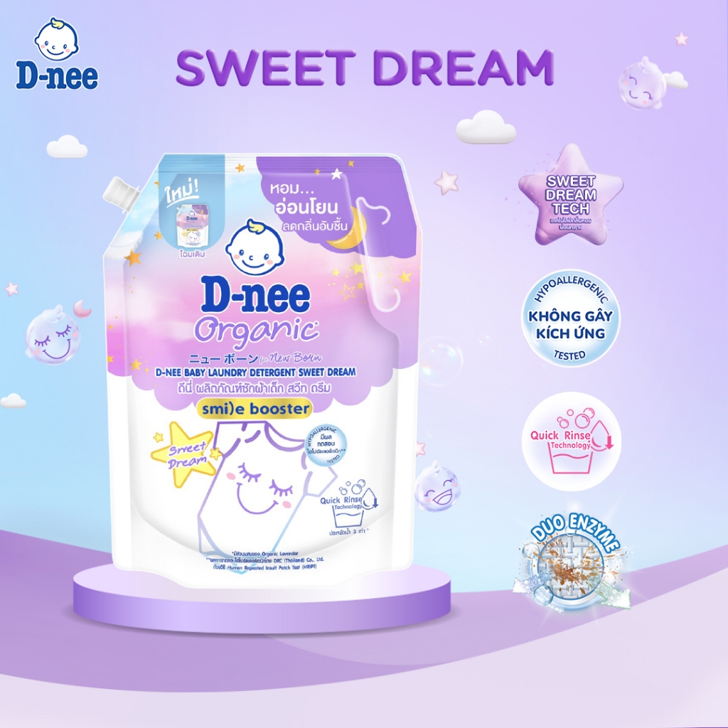 Combo 3 Nước giặt quần áo em bé D-nee 1300 ML - Dnee Sweet Dream (Smile Booster Series) hương thơm dịu nhẹ