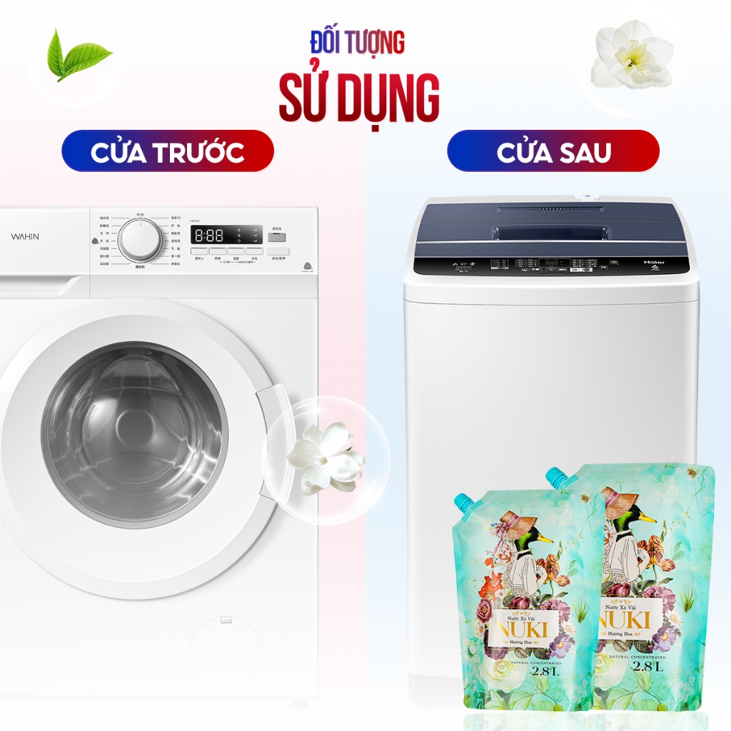 Nước xả vải Nuki Cô Vịt Xanh Đậm Đặc 2.8 kg Hương thơm tổng hợp từ những loại hoa từ thiên nhiên