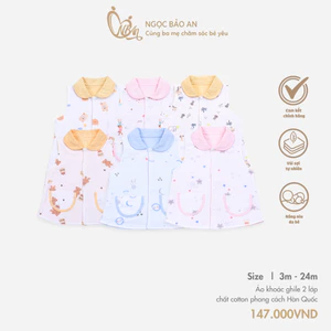 M&B (3-24M) Áo khoác gile 2 lớp chất vải cotton, thấm hút, thoải mái giữ ấm, phong cách Hàn Quốc cho bé từ 5kg7 - 13kg6