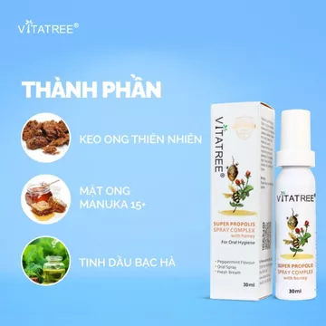 Xịt Keo Ong Vitatree Super Propolis With Honey 30ml – Hàng Công Ty, Chính Hãng 100%, Hỗ Trợ Viêm Họng, Đau Rát Họng