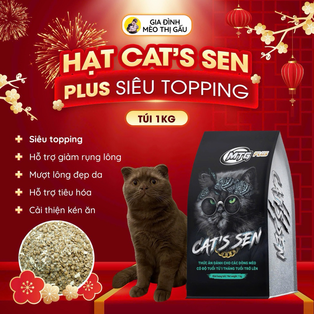 Hạt cao cấp CAT'S SEN PLUS túi 1KG SIÊU TOPPING Ruốc Gà, tăng cân, hỗ ...