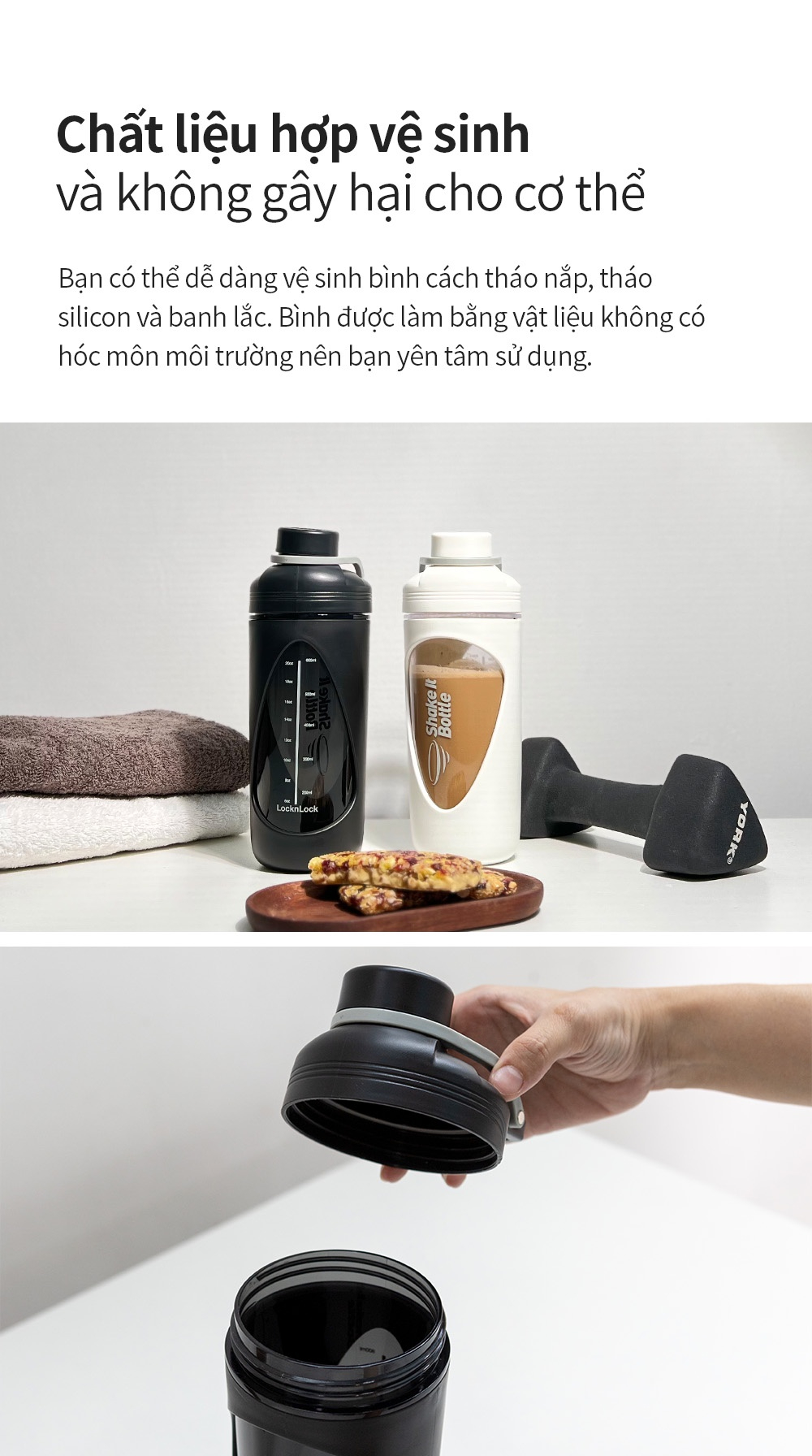 Mô tả Bình lắc Balance Shake it LocknLock HAP949 897ml 2 màu, có vạch chia dung tích và quai xách - K-MALL - 3