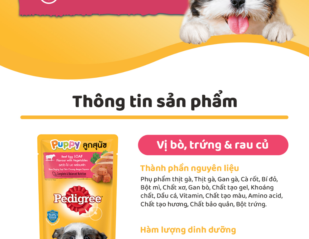 Mô tả Thức Ăn Cho Chó Con Dạng Sốt PEDIGREE NutriDefence - Vị Bò, Trứng và Rau (80g, 12 Gói) - 5