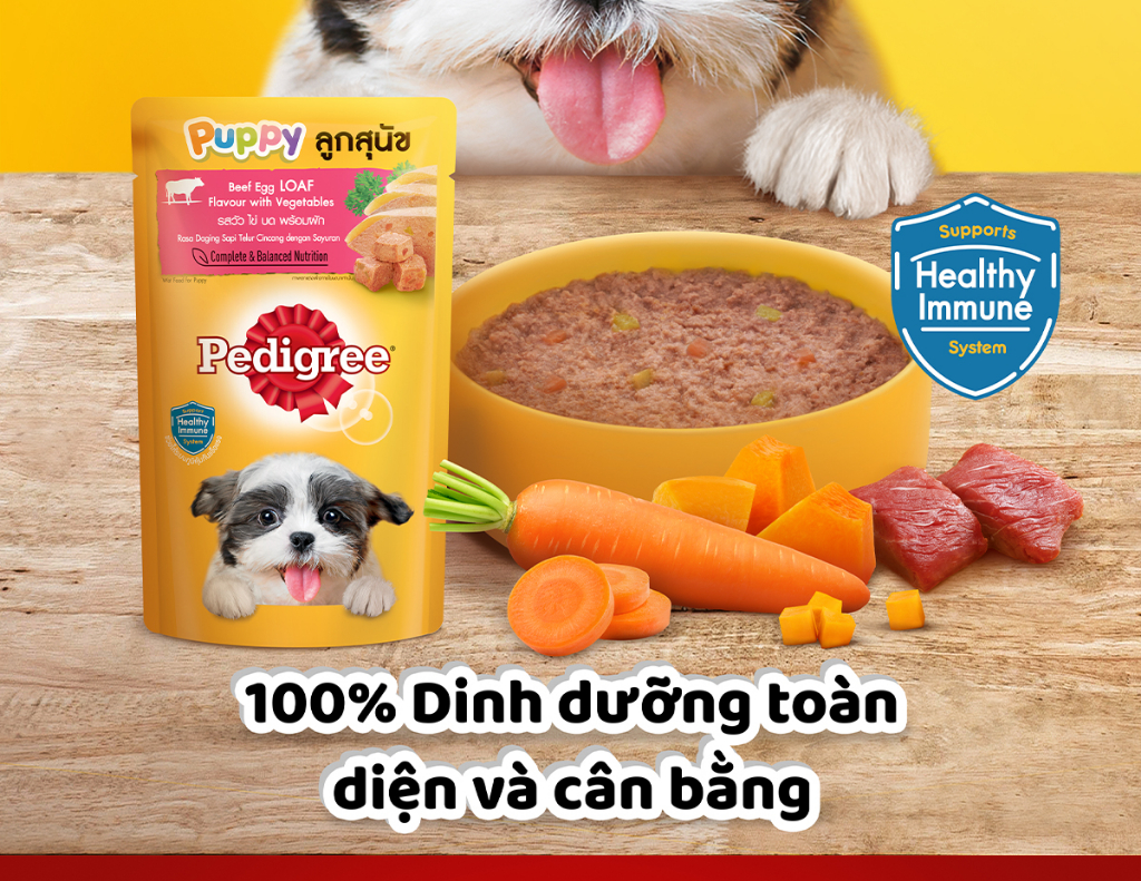 Mô tả Thức Ăn Cho Chó Con Dạng Sốt PEDIGREE NutriDefence - Vị Bò, Trứng và Rau (80g, 12 Gói) - 2