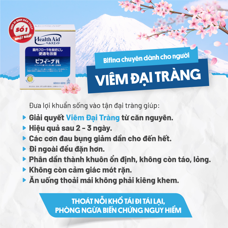 Mô tả Men tiêu hóa Bifina Nhật Bản - Loại R - Hỗ trợ viêm đại tràng cấp và mãn, Hộp 20 gói và 60 gói - 1