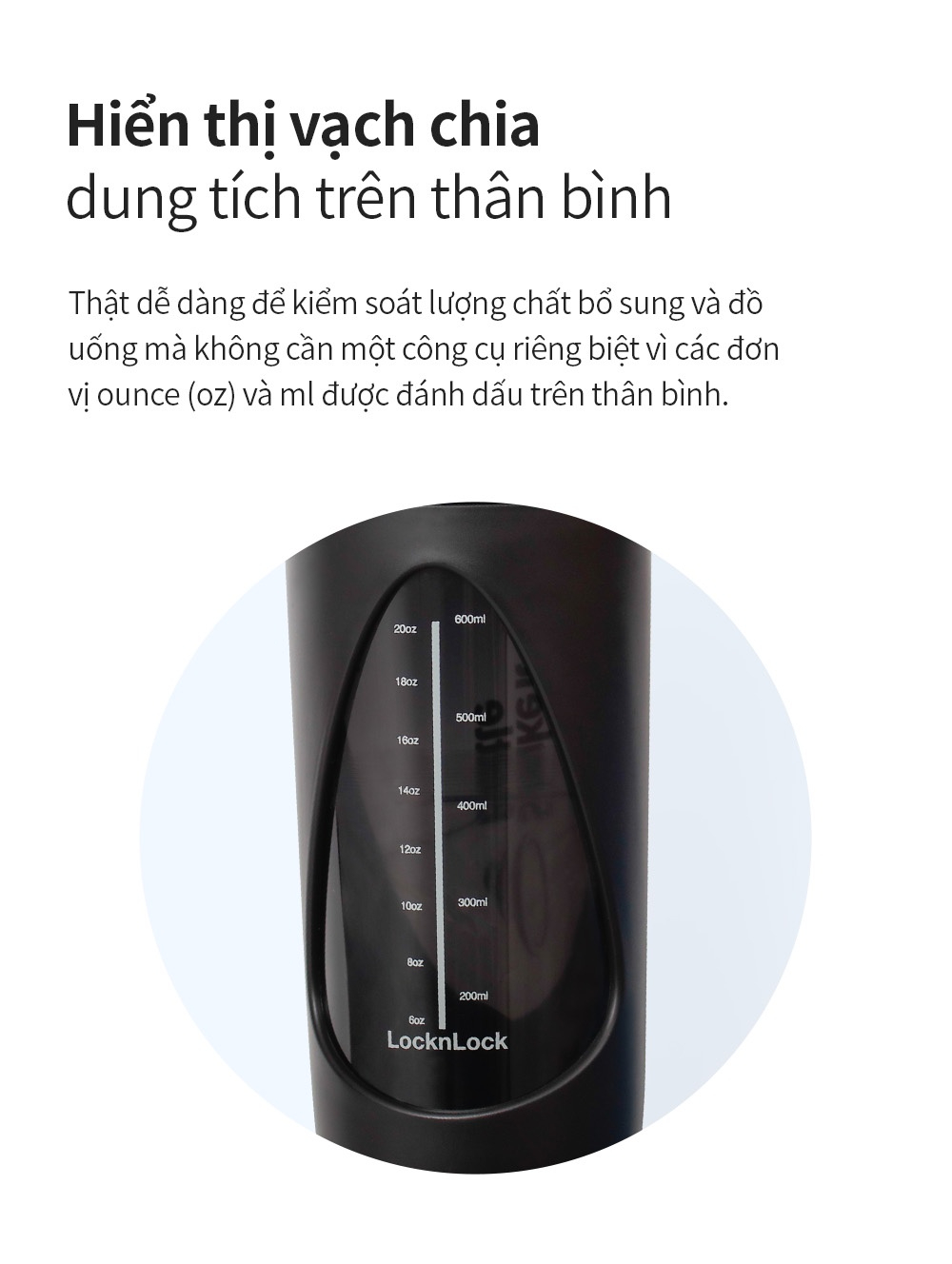 Mô tả Bình lắc Balance Shake it LocknLock HAP949 897ml 2 màu, có vạch chia dung tích và quai xách - K-MALL - 5