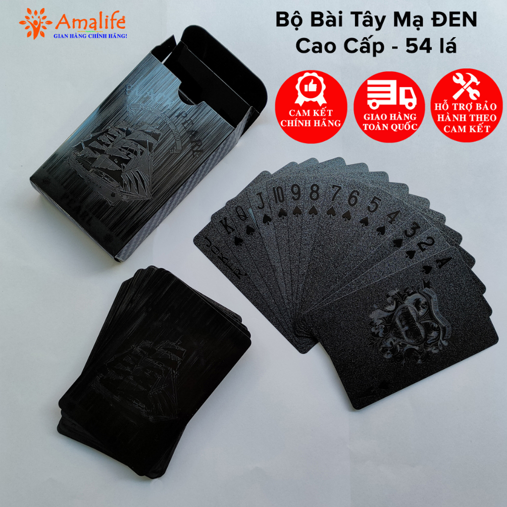 Mô tả Bộ Bài Tây Mạ Đen Cao Cấp 54 Lá Bài Nhựa May Mắn Tài Lộc Chống Thấm Nước Bẻ Cong Không Gãy Chính Hãng Amalife - 1