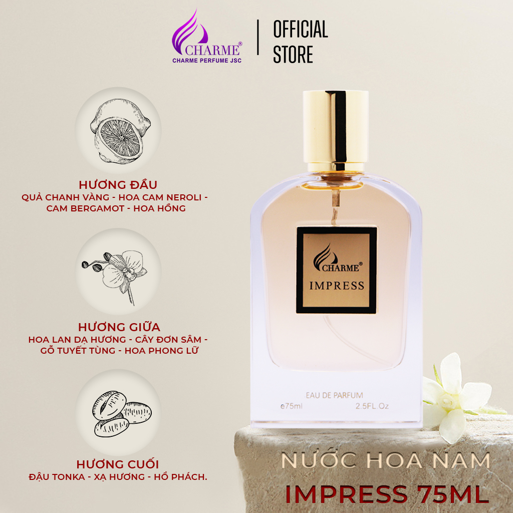 Mô tả Nước Hoa Nam CHARME IMPRESS 75ml Lưu Hương Lâu Phong Cách Quyến Rũ, Lôi Cuốn, Lịch Lãm - 4