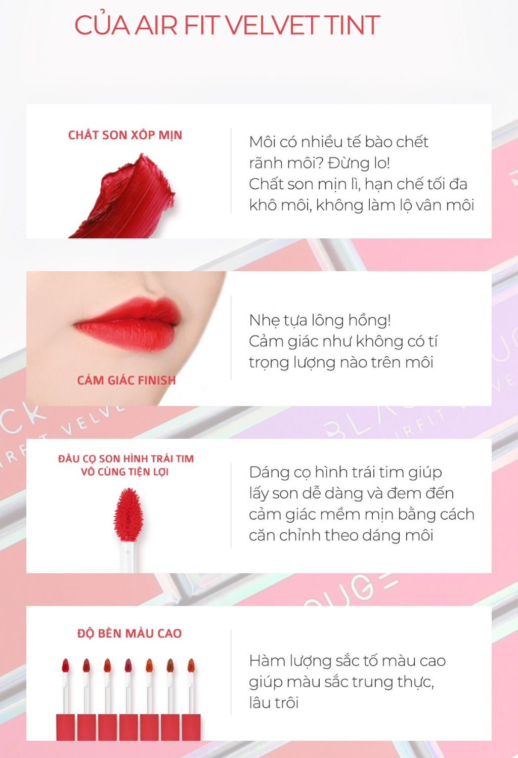 Mô tả Son Kem Black Rouge Air Fit Velvet Tint Ver 1 36.6g - 1