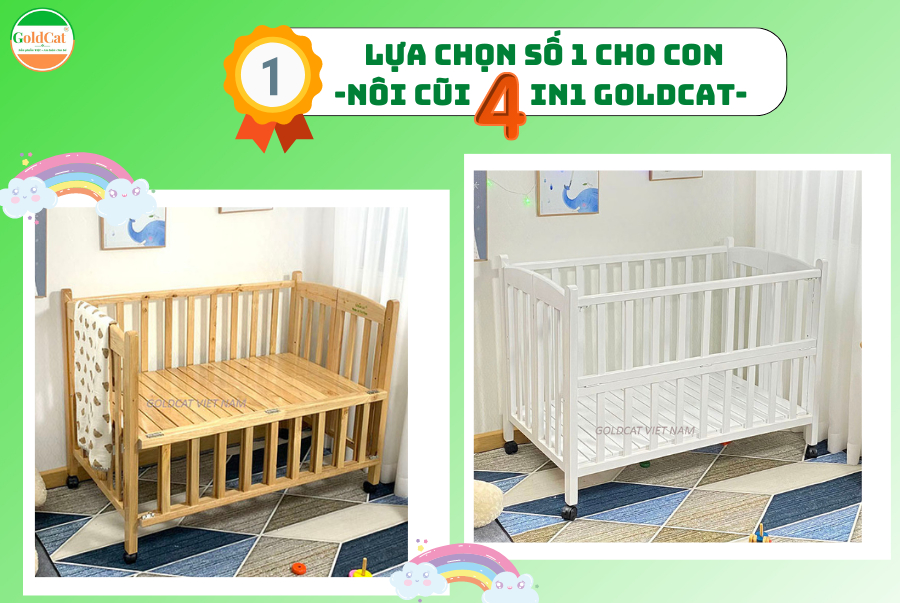 Mô tả Cũi Cho Bé GOLDCAT 4IN1 Làm Từ Gỗ Quế Tự Nhiên, Có Thể Gấp Gọn Điều Chỉnh 2 Mức Cũi, Kèm Đệm Muslin Cao Cấp - 2