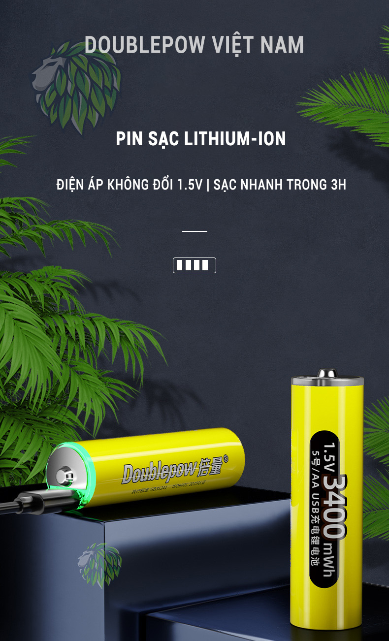 Pin Sạc AA AAA 1.5V USB DOUBELPOW Dung Lượng Cao Đến 3400mWh Dùng Cho ...