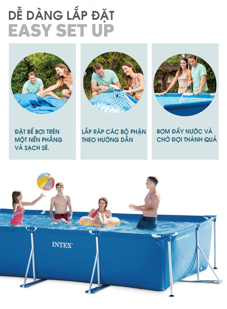 Mô tả Bể bơi thành cao, khung kim loại chữ nhật, gấp gọn INTEX - Bể bơi cho bé, bể bơi kim loại, bể bơi di động - 6