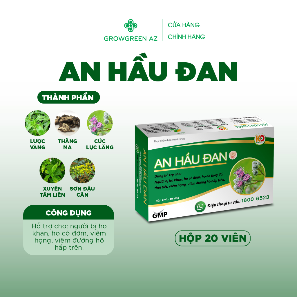 Mô tả AHĐ-Viên Ngậm Ho An Hầu Đan Grow Green AZ Hết Viêm Họng Hạt, Viêm Amidan, Long Đờm, Bệnh Về Đường Hô Hấp( Hộp 20 viên) - 1