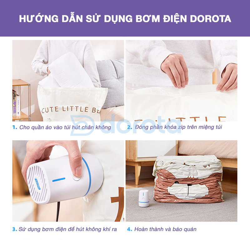 Mô tả Bơm điện hút chân không cao cấp DOROTA dùng cho túi hút chân không đựng quần áo chăn mền AQ - 5