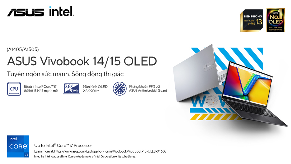 Mô tả Laptop Asus Vivobook 14 OLED A1405VA-KM095W i5-13500H | 16GB | 512GB | Intel Iris | 14" 2.8K  | Win 11 | Bạc - 1