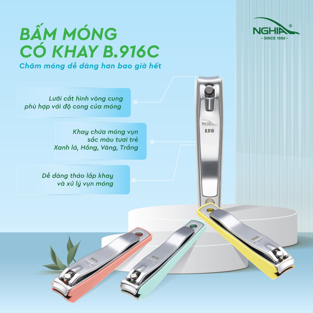 Mô tả Bấm Móng Có Khay Thép Carbon Chuyên Dụng KỀM NGHĨA B.916C - Lưỡi Cong - 1
