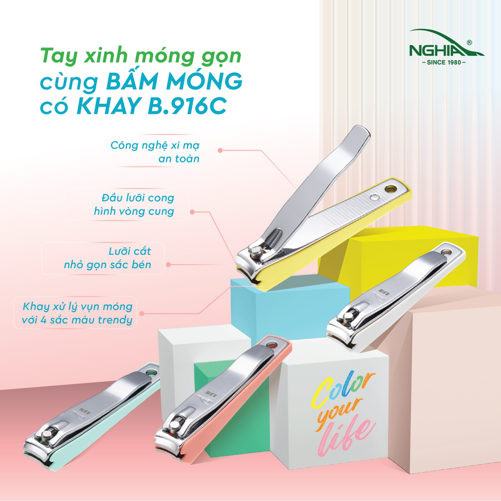 Mô tả Bấm Móng Có Khay Thép Carbon Chuyên Dụng KỀM NGHĨA B.916C - Lưỡi Cong - 2