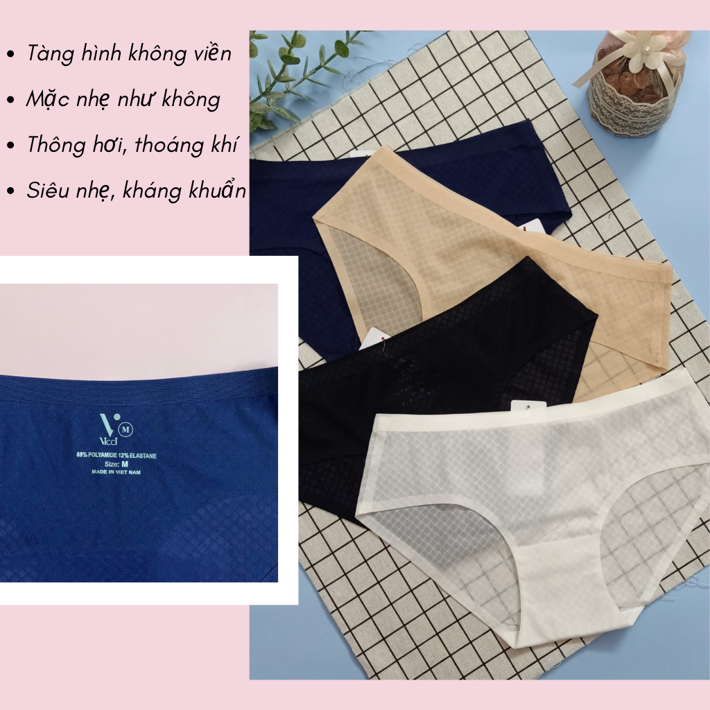 Mô tả Quần lót nữ biết thở không đường may Vicci 209 kẻ caro thông hơi nhiều màu - 5