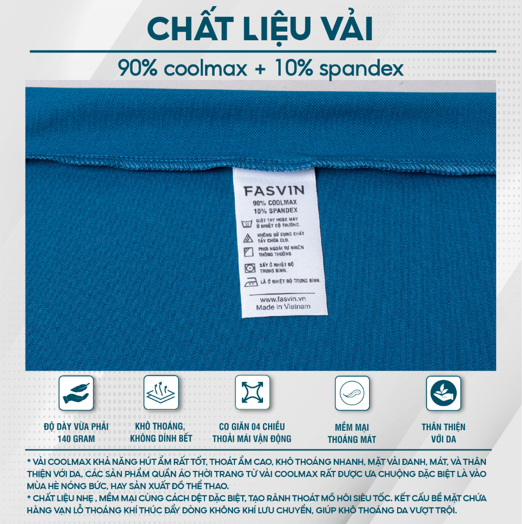 Mô tả Áo Thun Nam FASVIN Vải COOLMAX Mềm Mát Co Giãn chất đẹp Hàng Nhà Máy TS23572.1.HN - 3