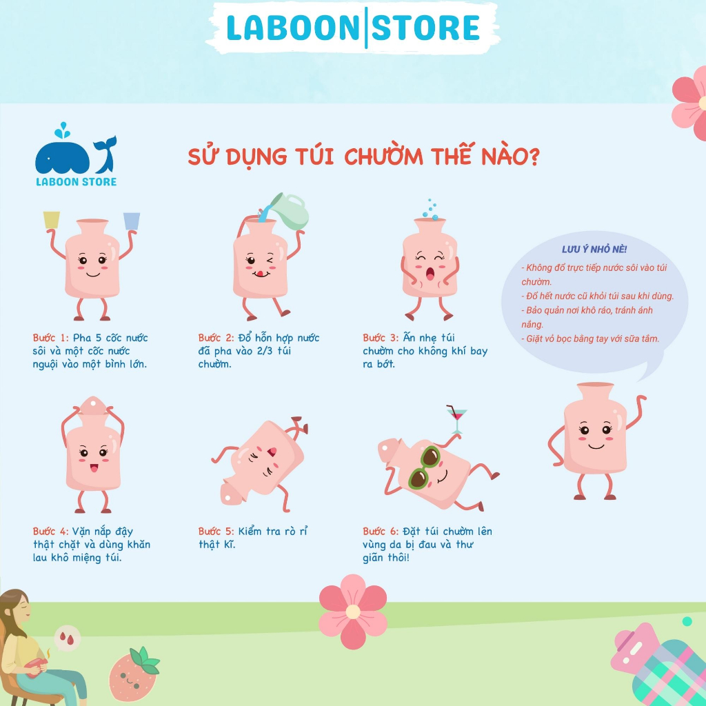 Mô tả Túi chườm ấm đa năng LABOON chất liệu cao su PVC 1000ml giữ nhiệt sưởi ấm đa năng lông nhung mềm mại - 5