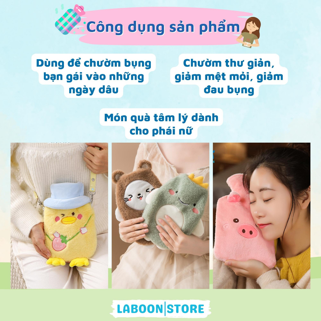 Mô tả Túi chườm ấm đa năng LABOON chất liệu cao su PVC 1000ml giữ nhiệt sưởi ấm đa năng lông nhung mềm mại - 4