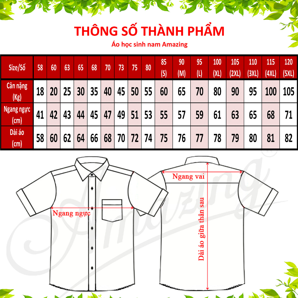 Mô tả Áo sơ mi nam trắng tay dài, đồng phục học sinh các cấp, size từ 20-95kg, form suông, vạt bầu,Amazing - 1