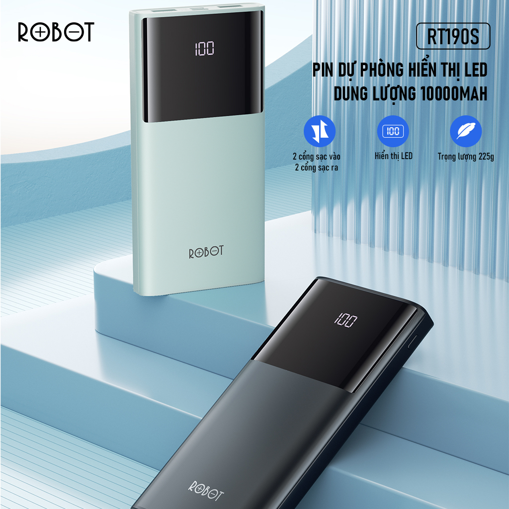 Mô tả Pin Sạc Dự Phòng 10.000mAh ROBOT RT190S 2 Cổng Sạc Vào & 2 Cổng Sạc Ra - Chính Hãng - 1