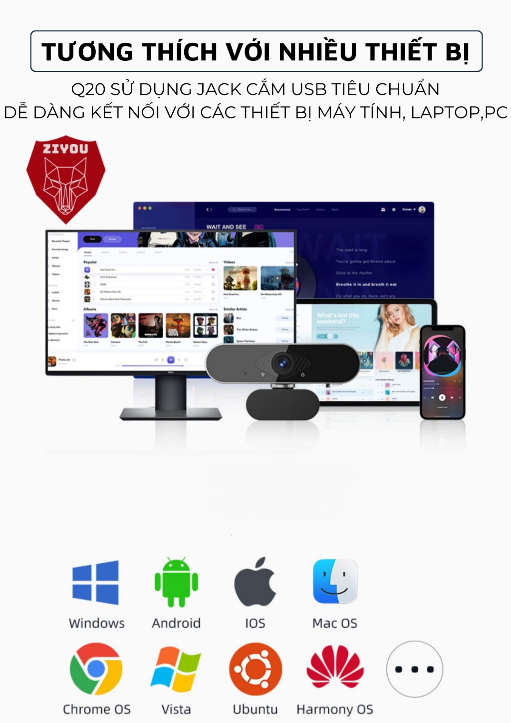 Mô tả Webcam Máy Tính PC Laptop Ziyou Q-20 Độ Phân Giải 2K Có Mic Camera Trợ Sáng Cực Nét - 4