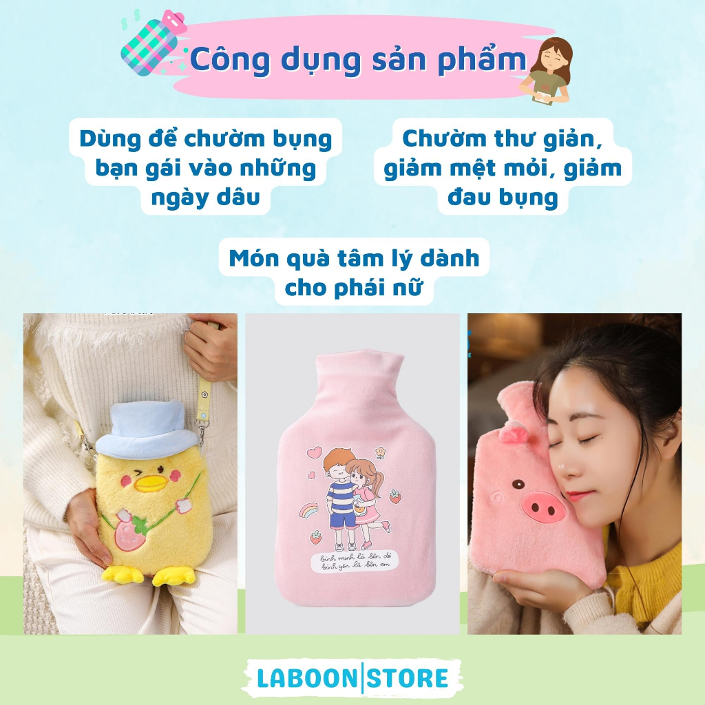 Mô tả Túi chườm đa năng Laboon, phiên bản hình thỏ tím 1000ml dễ thương tiện lợi cho bạn nữ - 3