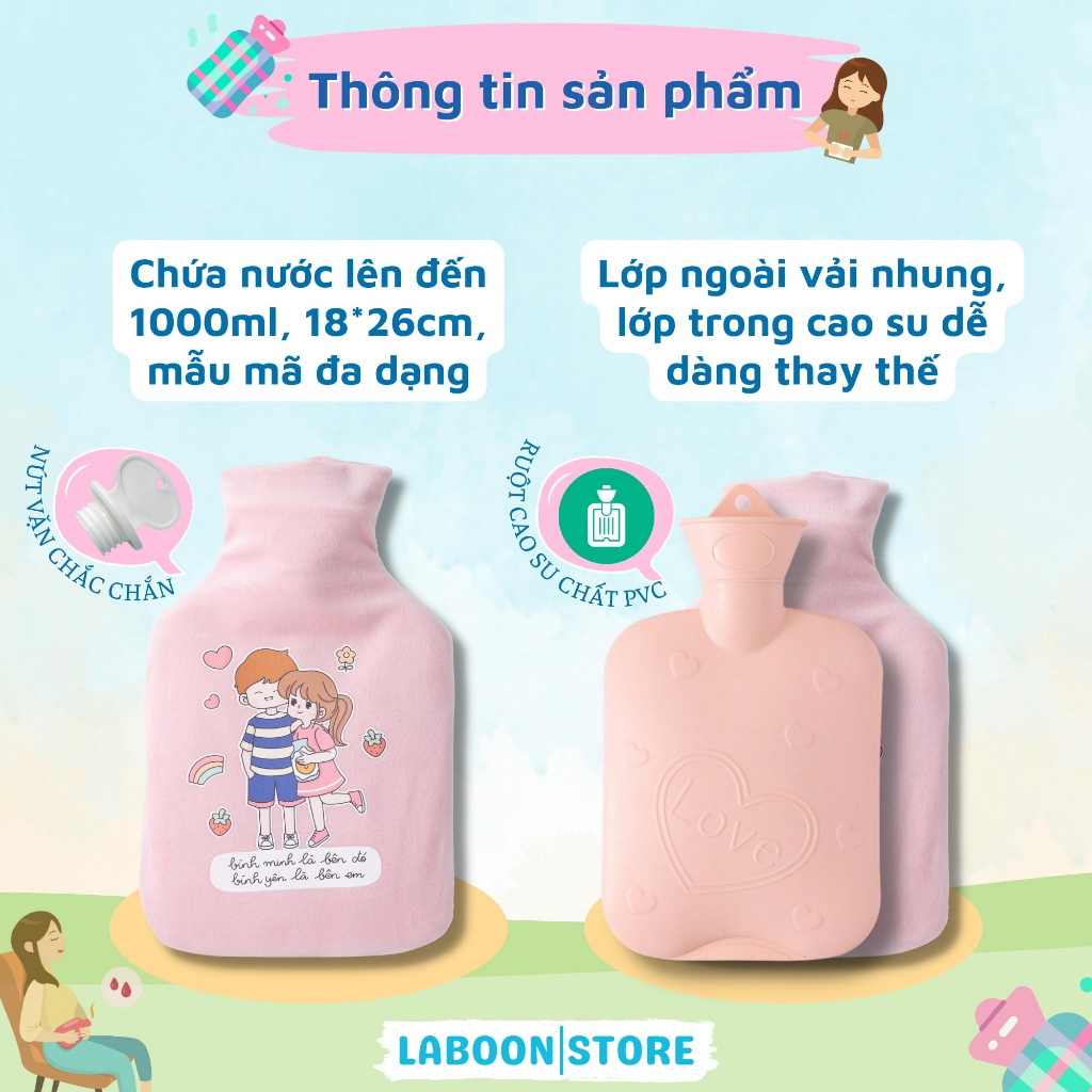 Mô tả Túi chườm đa năng Laboon, phiên bản hình thỏ tím 1000ml dễ thương tiện lợi cho bạn nữ - 4