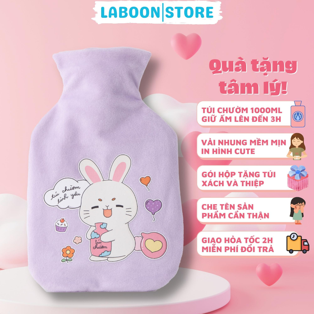 Mô tả Túi chườm đa năng Laboon, phiên bản hình thỏ tím 1000ml dễ thương tiện lợi cho bạn nữ - 1