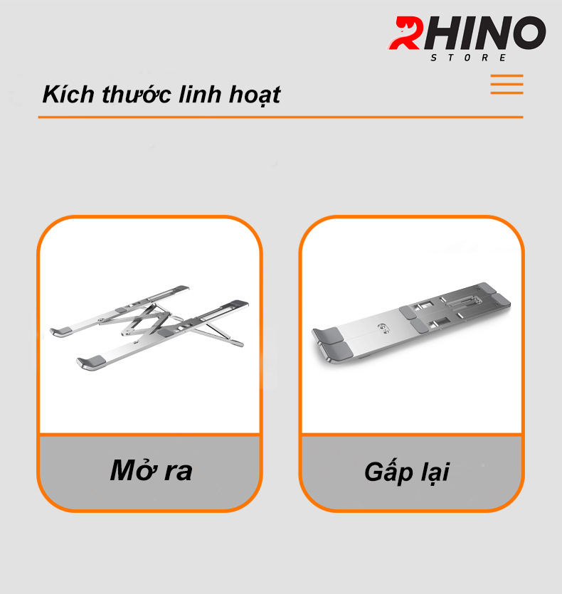 Mô tả Giá đỡ Laptop, macbook, ipad tản nhiệt Rhino KL102, kệ đỡ máy tính nhôm cao cấp, gấp gọn - 1