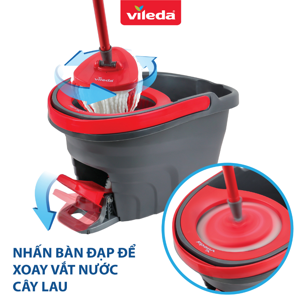 Mô tả Cây lau nhà VILEDA Turbo Easy Wring&Clean đầu lau tam giác, xô giặt quay bằng chân, + 2 bông lau (Tổng 3 bông) - 1