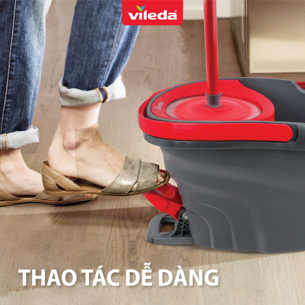 Mô tả Cây lau nhà VILEDA Turbo Easy Wring&Clean đầu lau tam giác, xô giặt quay bằng chân, + 2 bông lau (Tổng 3 bông) - 2