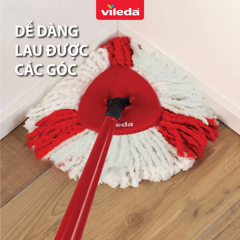 Mô tả Cây lau nhà VILEDA Turbo Easy Wring&Clean đầu lau tam giác, xô giặt quay bằng chân, + 2 bông lau (Tổng 3 bông) - 3