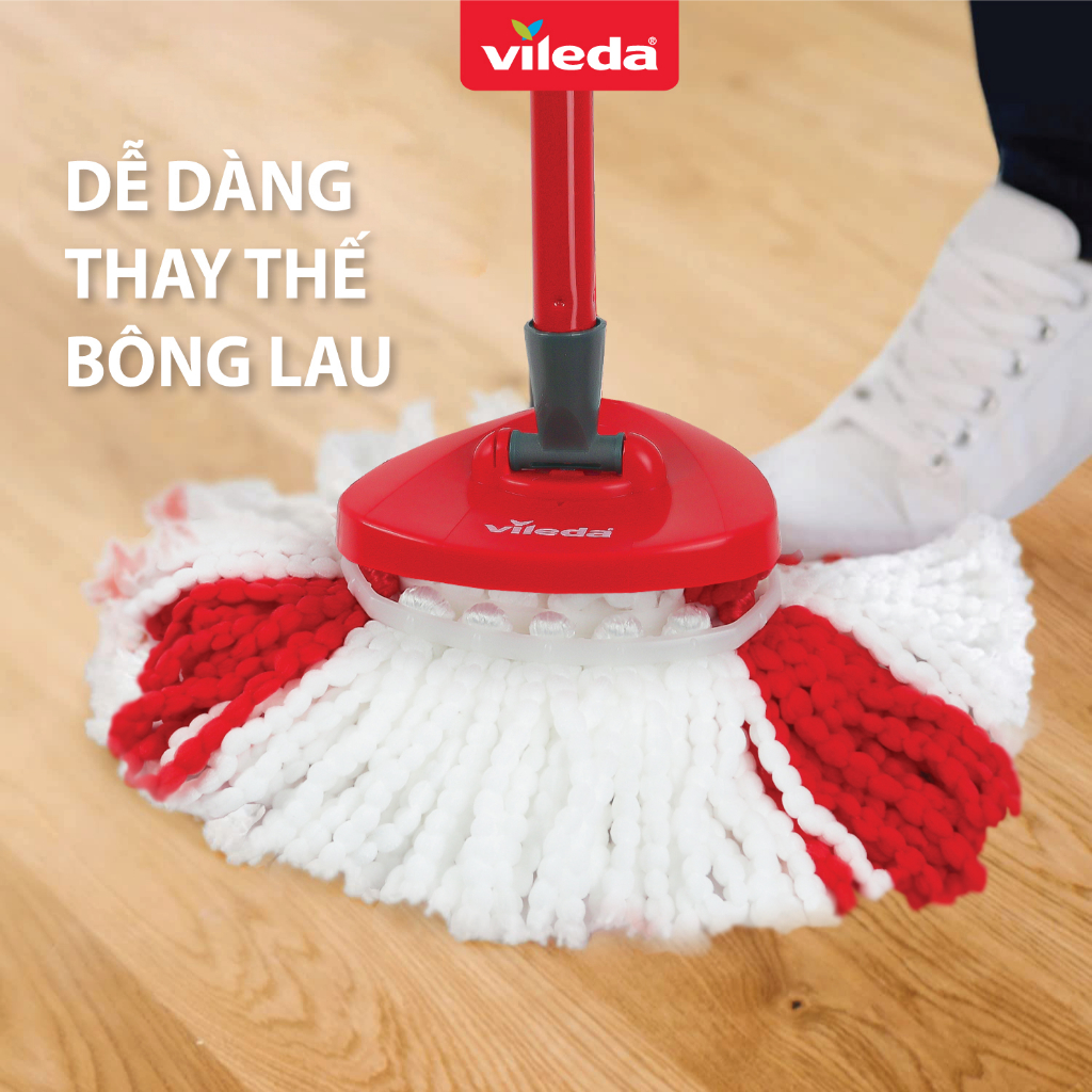 Mô tả Cây lau nhà VILEDA Turbo Easy Wring&Clean đầu lau tam giác, xô giặt quay bằng chân, + 2 bông lau (Tổng 3 bông) - 4