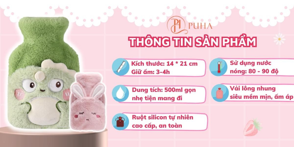 Mô tả Túi chườm nóng lạnh đa năng Puha 500ml họa tiết thỏ bunny dễ thương quà tặng bạn gái - 2