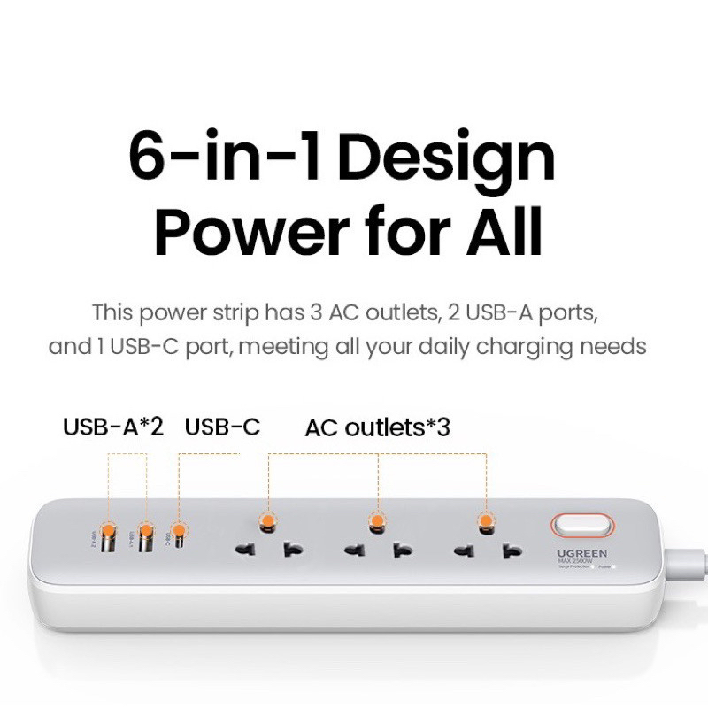 Ổ cắm điện chống sét đa năng 6 in 1 UGREEN CD286