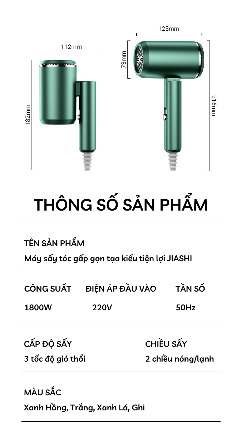Mô tả Máy sấy tóc mini HOKU gấp gọn tạo kiểu chuyên nghiệp 2 chiều nóng lạnh 3 tốc độ gió công suất 1800W MST05 - 10