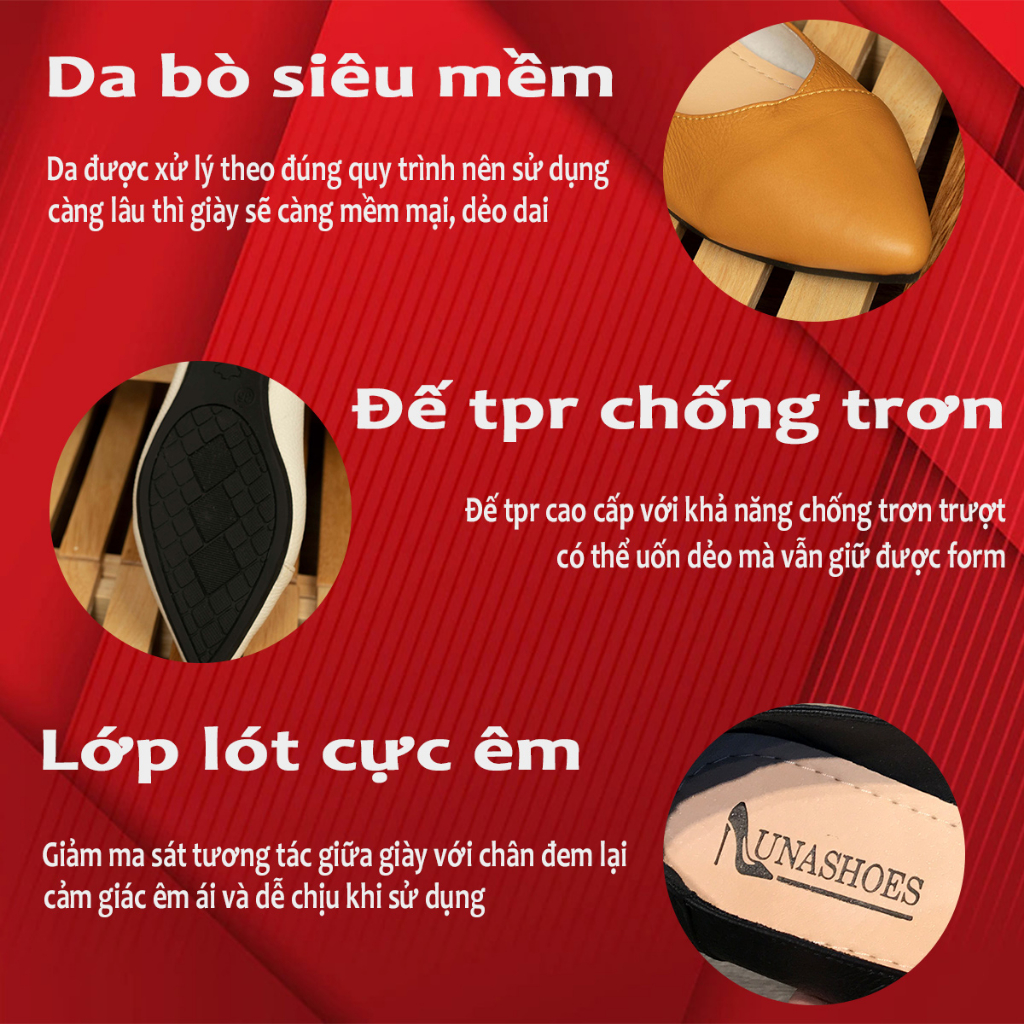 Mô tả Giày búp bê nữ đế xuồng 5p LUNASHOES 2105 da bò mềm bảo hành tới 3 năm lỗi 1 đổi 1 mũi vuông - 1