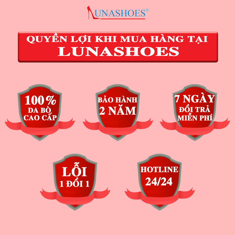 Mô tả Giày búp bê cao gót nữ 3p LUNASHOES 2601 da bò thật có nơ mũi nhọn lót êm đế chống trơn trượt - 2