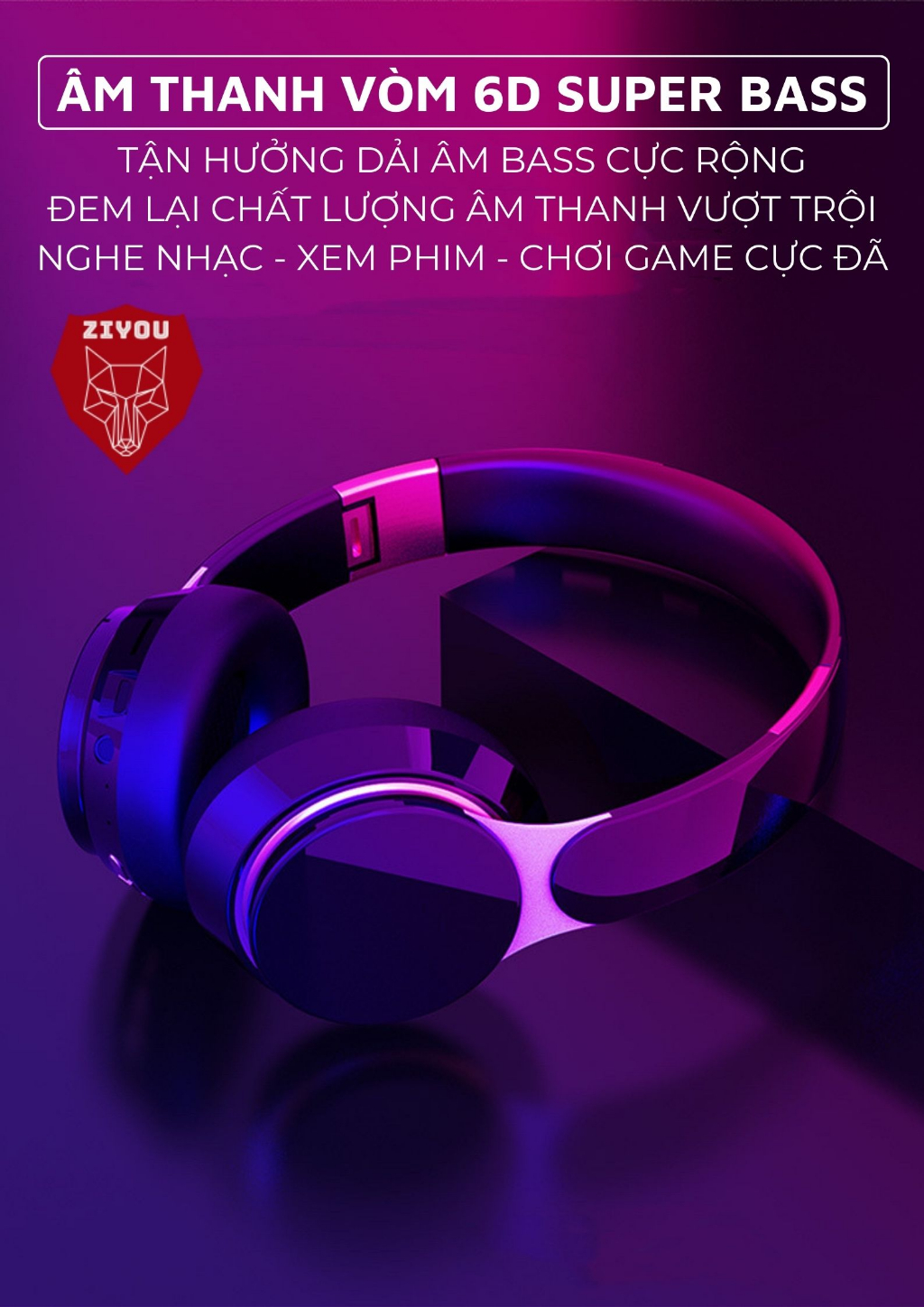 Mô tả Tai Nghe Chụp Tai Bluetooth Không Dây Ziyou X-BASS Cho Điện Thoại Máy Tính Có Mic Âm Thanh Siêu Bass - 5
