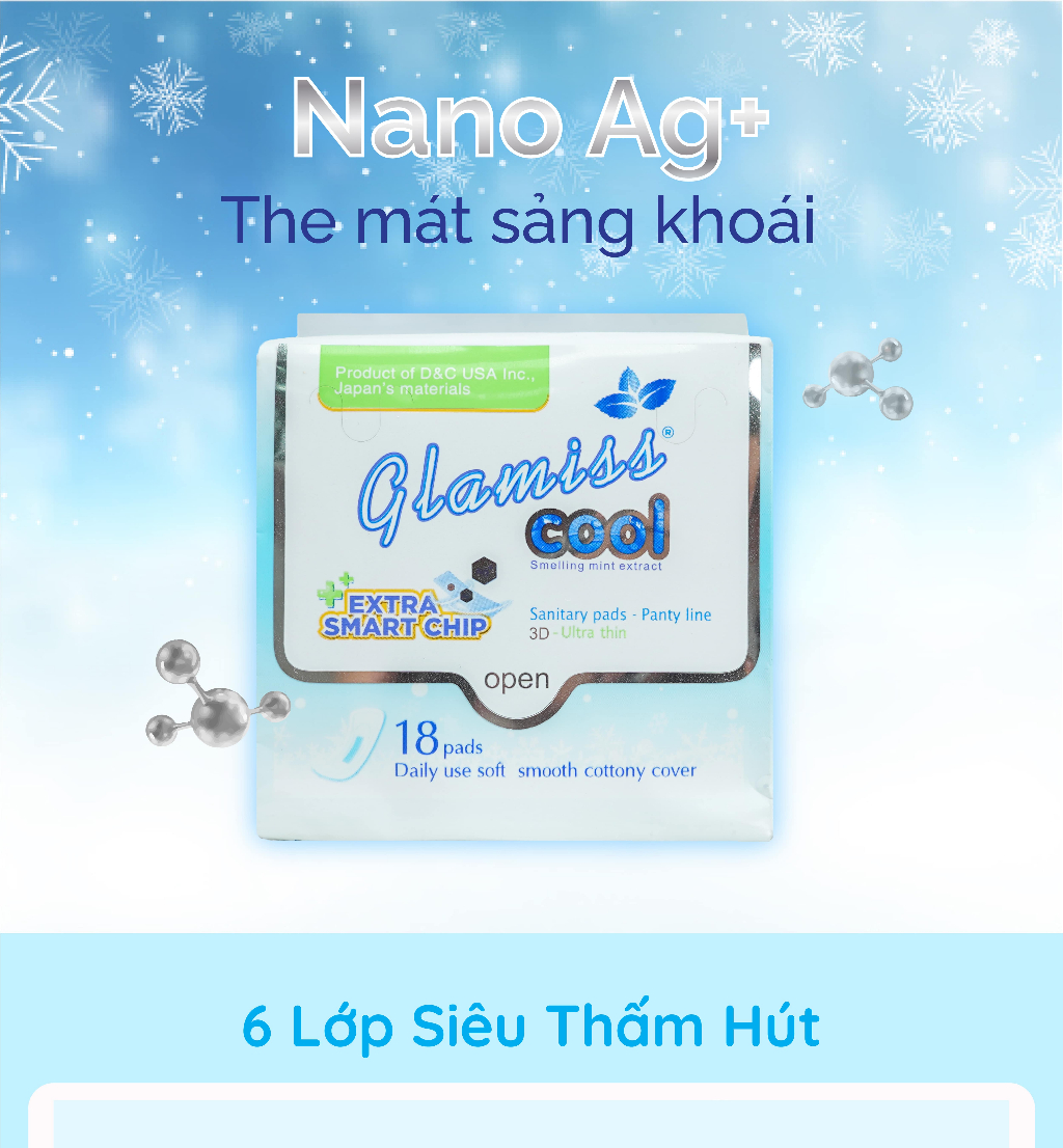 Mô tả Combo 6 gói Băng vệ sinh thảo dược the mát Glamiss Cool Extra hàng ngày 15,5 cm - 1