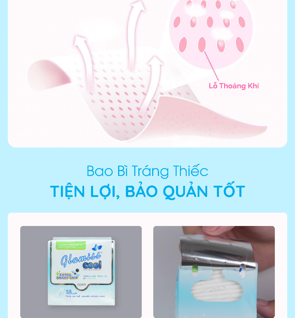 Mô tả Combo 6 gói Băng vệ sinh thảo dược the mát Glamiss Cool Extra hàng ngày 15,5 cm - 3