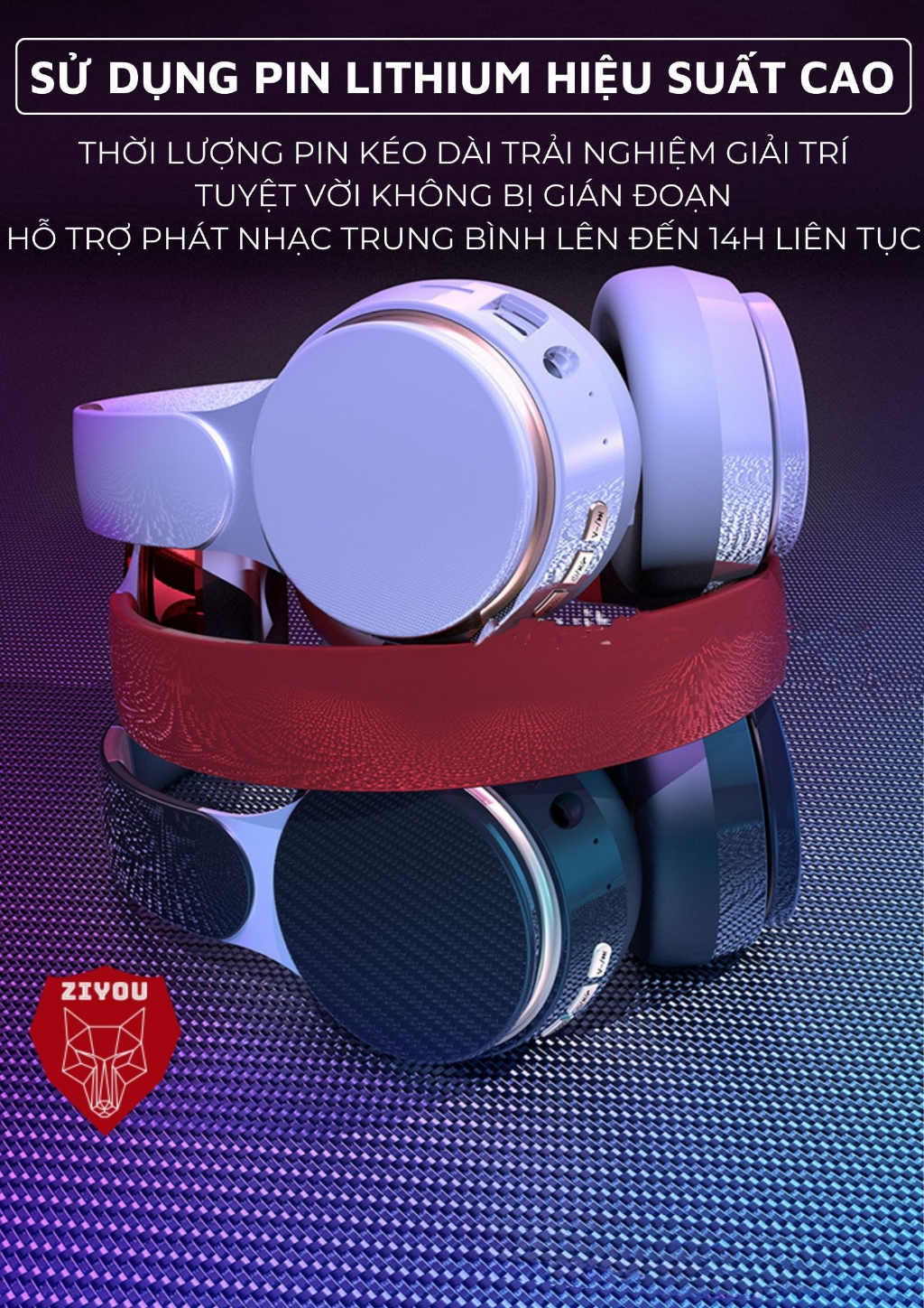 Mô tả Tai Nghe Chụp Tai Bluetooth Không Dây Ziyou X-BASS Cho Điện Thoại Máy Tính Có Mic Âm Thanh Siêu Bass - 6