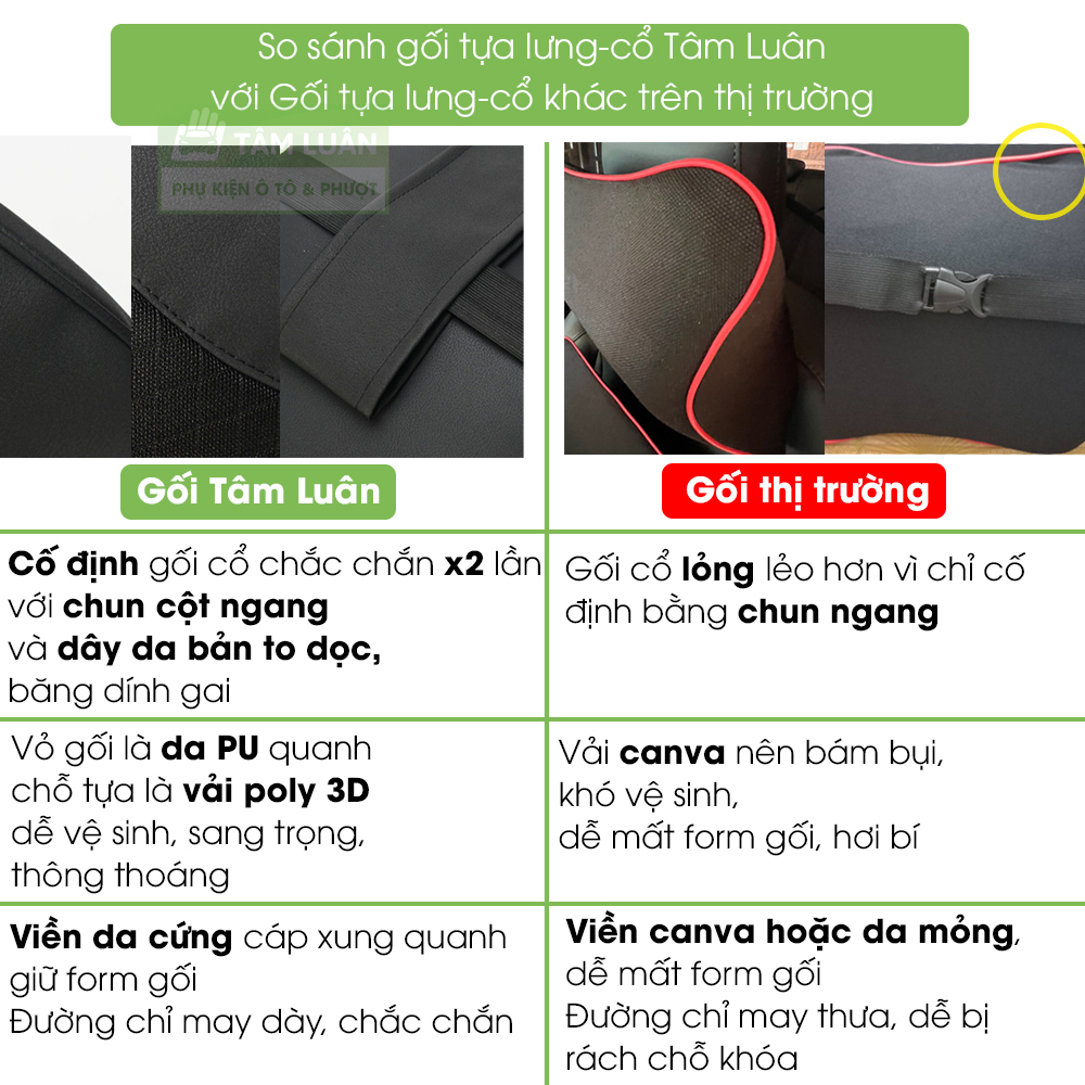 Gối tựa đầu ô tô cao su non Tâm Luân