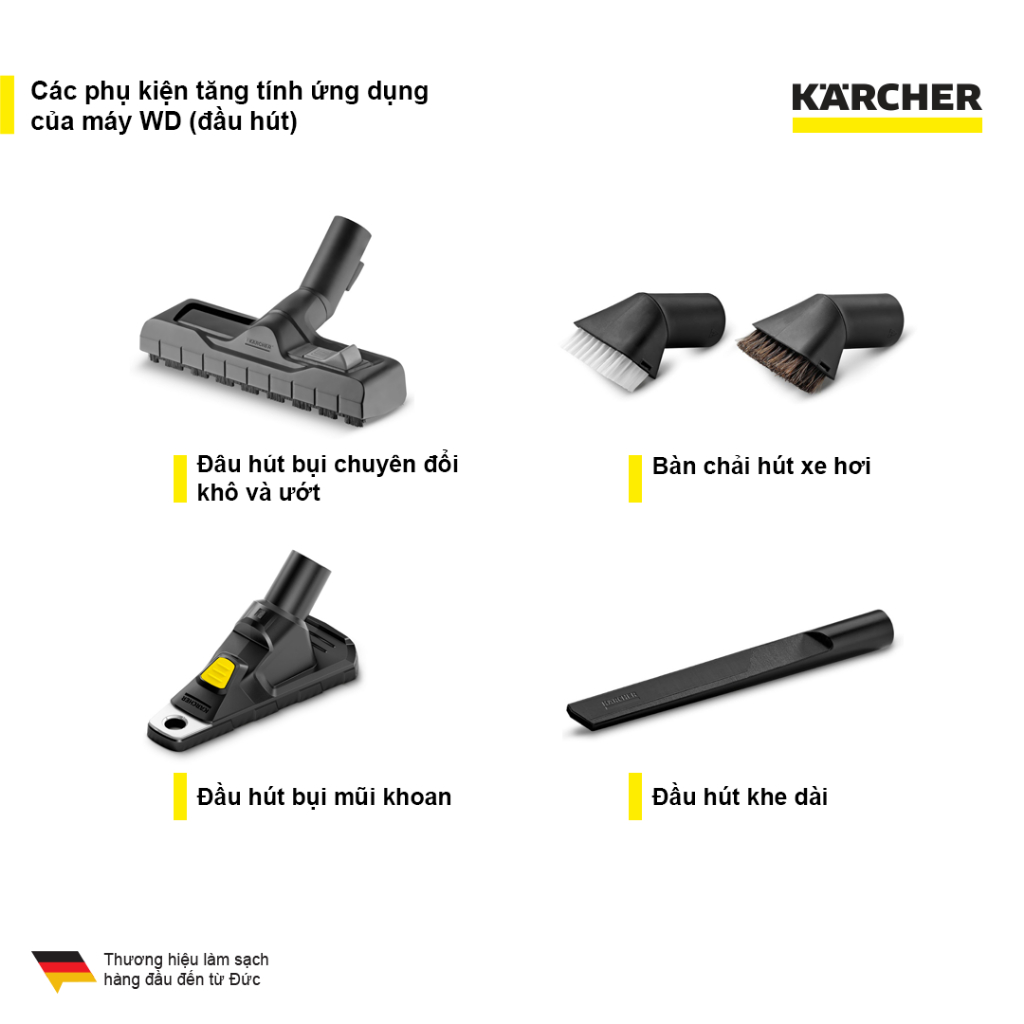Mô tả Máy hút bụi đa năng khô và ướt Karcher WD 3 V Car - Công suất 1000W - Dùng cho gia đình và ô tô - 5