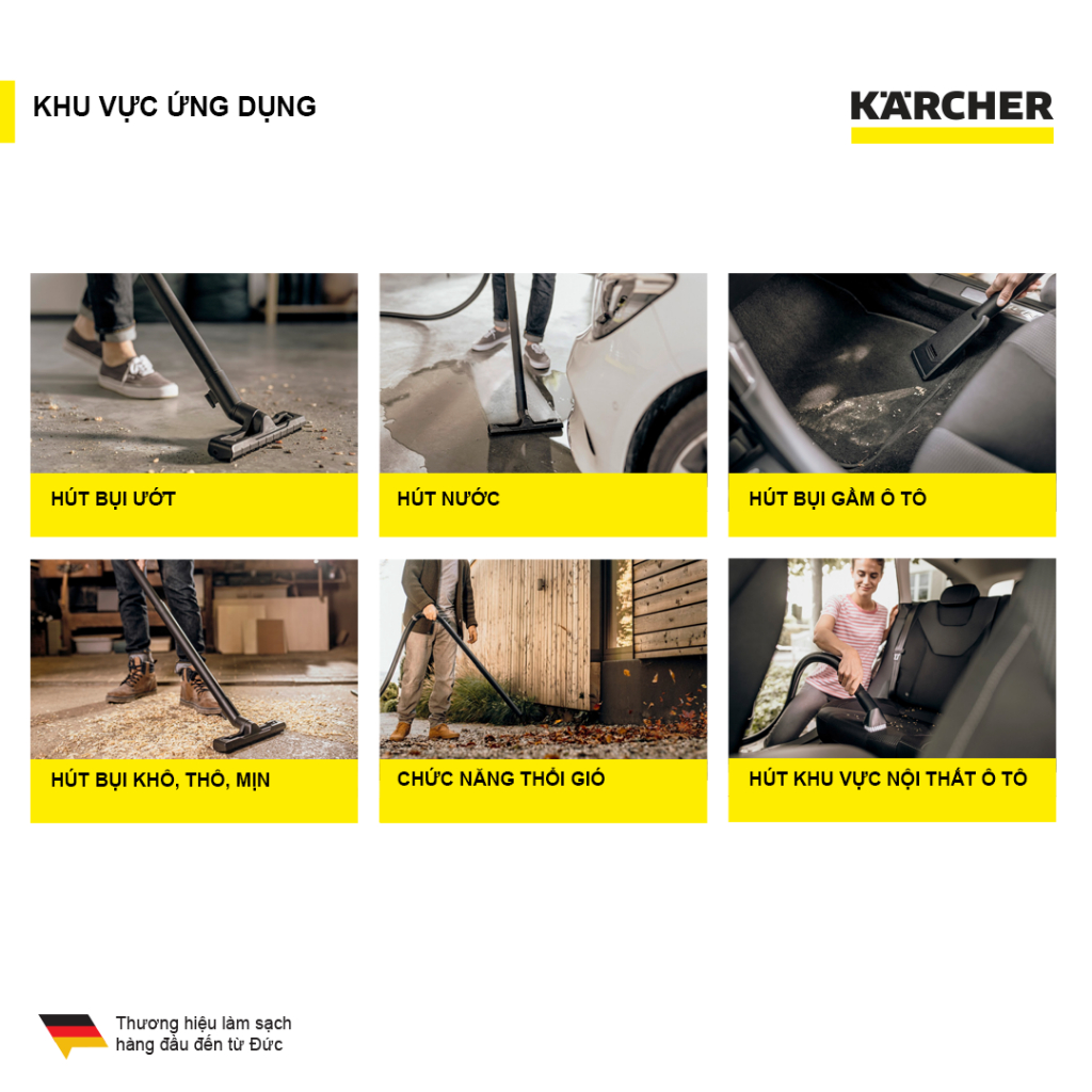 Mô tả Máy hút bụi đa năng khô và ướt Karcher WD 3 V Car - Công suất 1000W - Dùng cho gia đình và ô tô - 4