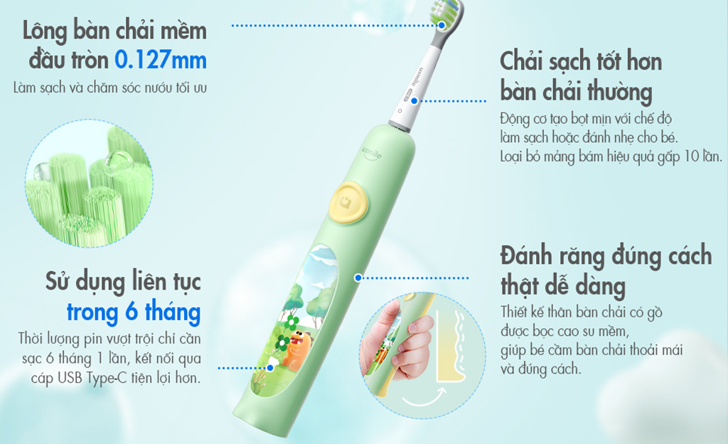 Mô tả Bàn chải điện sóng siêu âm usmile Q4 (dành cho trẻ em) - Bảo hành 12 tháng - 3